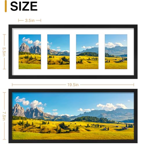 decorUhome 8x20 Picture Frames Collage Wall Decor, Display 4Pcs 4x6 Photos with Mat or 1Pcs 8x20 Unmatted, 4 4x6 Collage Picture Frames for Wall Mounting, Black