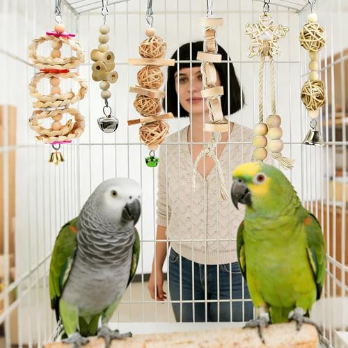 Juguetes para loros con percha interactiva de madera para morder 3