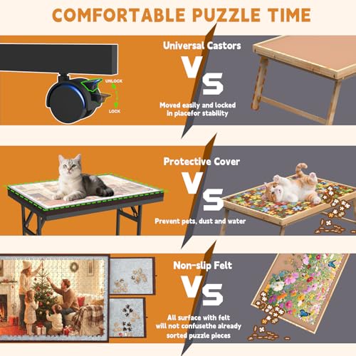 Image of Doerpuz Puzzle Table with Folding Legs, 1500 Pieces Puzzle Table for Adults with Drawers, Cover, Wheels, 5 Adjustable Up Angles Wooden Jigsaw Puzzle Board for All Ages