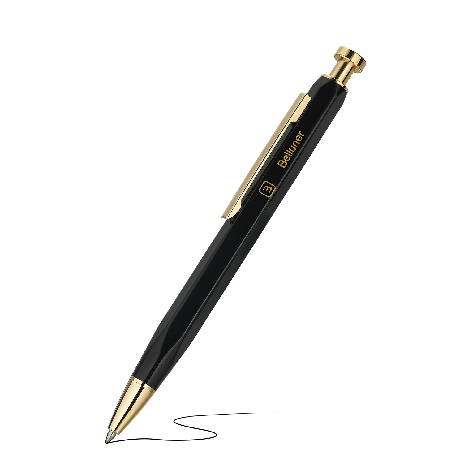 BEILUNER Penna Gel In Metallo 0,5 Mm - Design Esagonale Laccato Nero Con Dettagli Oro 24K - Set Regalo Professionale