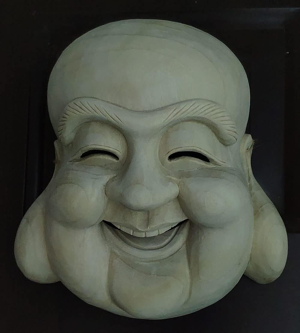 QH031 - 20x18.5x8 cm Hand Carved Camphor Wood Japanese Noh Buddha Mask