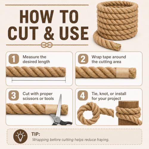 Image of 1-1 /2 Inch x 100FT Jute Rope 25mm 4-Strand Thick Twisted Hemp Rope
