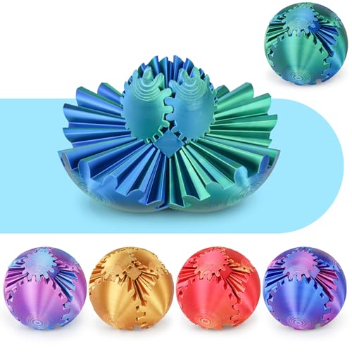 Image of Gear Ball 3D Printed Cube Fidget Toy,Gear Sphere Fidget Toys,Sensory Toys for Stress and Anxiety Relief, Desk Toy Fidget Spinners,Stocking Stuffers for Adults & Kids Gift(Blue Green, 2.3 Inch)