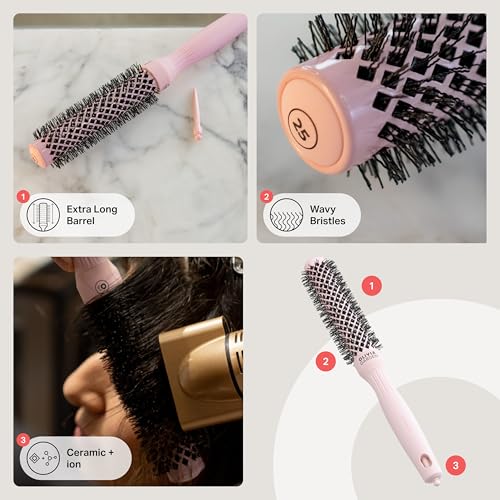 Olivia Garden Expert Blowout Speed - Pastel Pink - 25 - Ceramic Coated Round Brush with Extra Long Barrel for 25% Faster Blowouts - Image 4