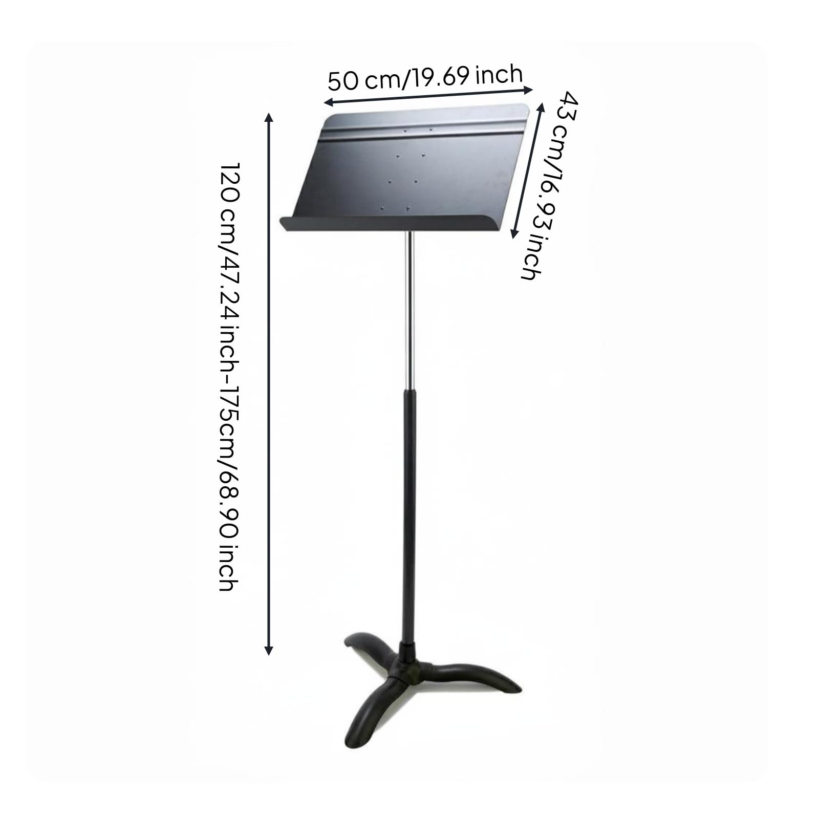 predolo Atril de Director Ajustable de Partituras Soporte de Música Orquestal Materiales de Aluminio Cobre E Hierro , Mesa Con Placa De Aluminio De Un Solo Poste Largo Para Estar De Pie 120-175cm