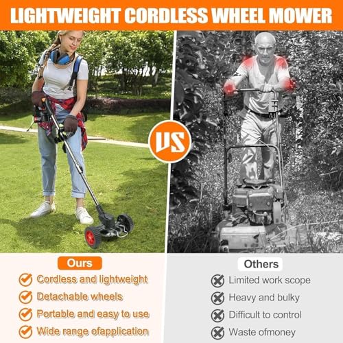 Image of Cordless Electric Grass Cutter Machine - Adjustable Height and Portable Garden Lawn Trimmer - Weed Cutting Hand Grass Weeder for Home Garden Lawn Yard - Includes 2Pcs Rechargeable Battery