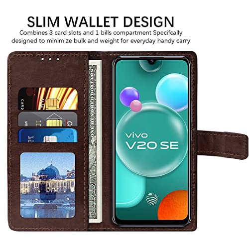 Image of Amazon Brand - Solimo Flip Leather Mobile Cover (Soft, Flexible & Kickstand Back case) Compatible for Vivo V20 SE (Coffee)