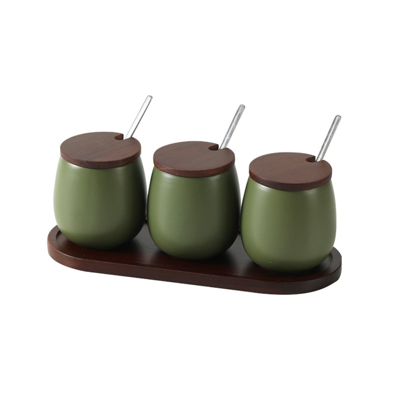 Tsophreniq Contemporary Ceramic Seasoning Jars Set of 3 with Wooden Lid Multipurpose Condiment Storage Container for Countertops Elegant Condiment Jars