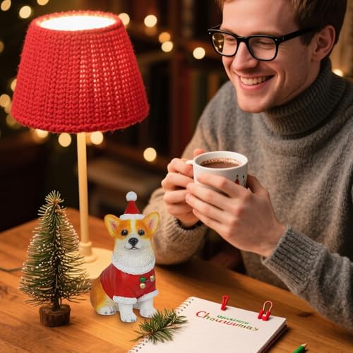 Figurines de chien de Noël en résine statuette déco appartement bureau