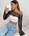 CAMNOW Womens Crochet Crop Tops Y2k Knit Shrug Sweater Hollow Out Long Sleeve Bikini See Through Cover Ups Black