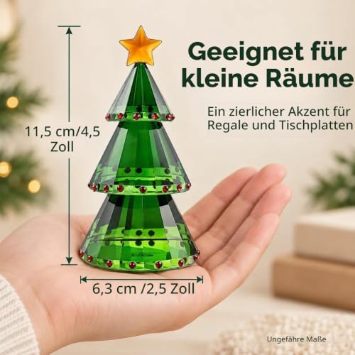 Weihnachtsbaum Figur aus grünem Kristallglas mit Geschenkbox – Ansicht 5