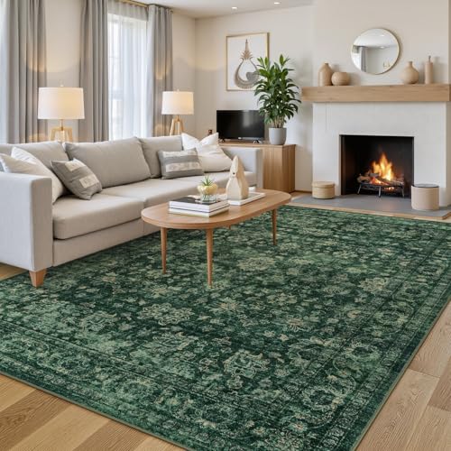LIVEBOX Non-Slip 9 X 12 Area Rug, Washable Dark Green