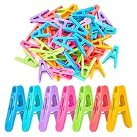 56 PCS Clothespins Plastic Colorful Small Clips, 7 Bright Colors Clothes Drying Line Pegs Mini Clothes Pins Clothesline Crafts Photos Paper Picture 2 inch Towel Clips Clothes Pin （7 Colors ）