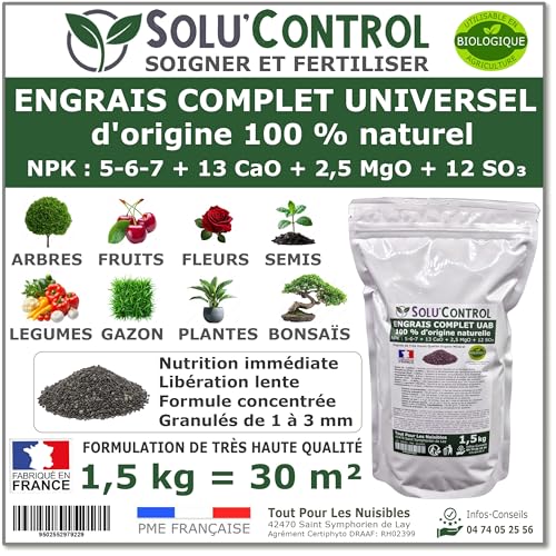 1,5 k d'ENGRAIS COMPLET universel et équilibré - SoluControl - UAB - Utilisable en Agriculture BIOLOGIQUE