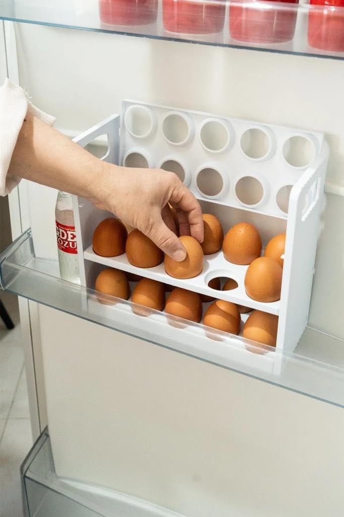 Mithra Life 3 Katlı 30 Bölmeli Buzdolabı İçi Yumurtalık Organizeri Plastik Beyaz MIT1094