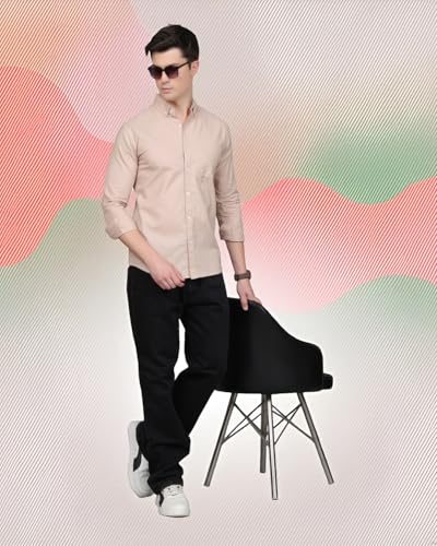 Image of Majestic Man Classic Slim Fit Solid Cotton Casual Shirt with Button-Down Collar