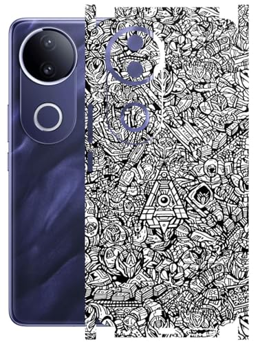 Image of AtOdds - Full Body Back Screen Guard Protector Film - Lamination Wrap Skin Sticker Compatible with VIVO T4R (5G) | Scratchproof Matte Finish (Design - Monocrome Bots)