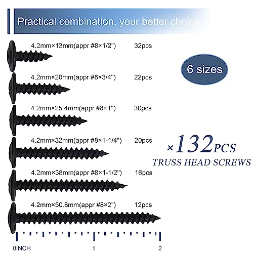 8 modified truss head black wood screws assortment kit 132 pcs phillips drive wood screws screws screws assortment screws set 6 sizes 12 34 1 1-14 1-12 2 black