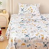 MICORAL Kids Twin Sheet Set Cute Dogs, 3 Pieces Sheets for Boys & Girls, Soft Printed Microfiber Bed Sheets, Deep Pocket Cozy Toddler Bedding Set