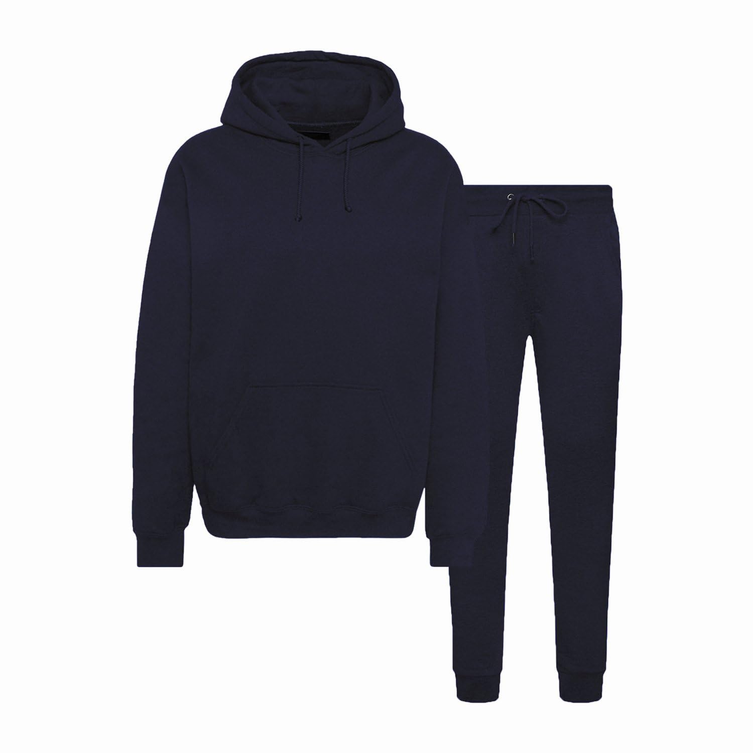 BRAVE SOUL Blank Tracksuit Hoodie & Joggers Set-Navy-Small