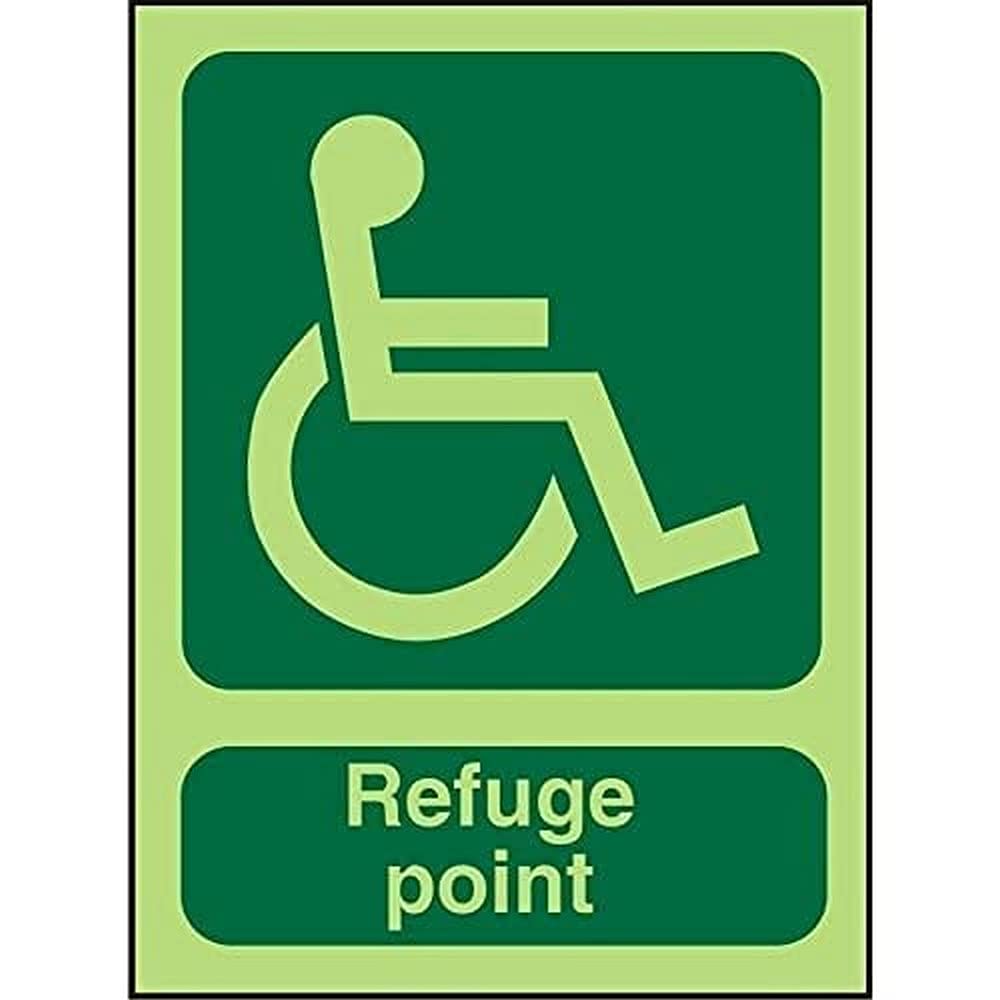 Seco DDA Fire Exit - Wheel Chair, Refuge Point Sign, 150mm x 200mm - 1mm Semi Rigid Plastic