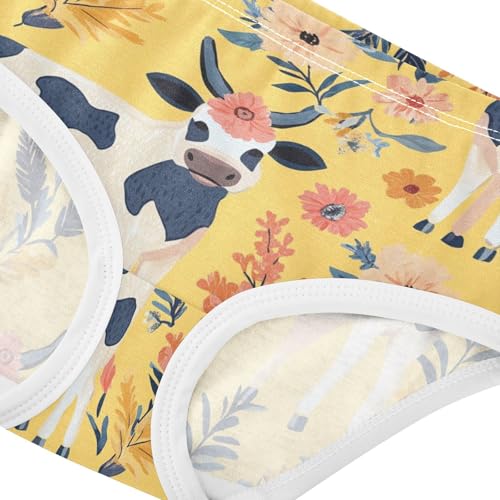 Wusikd Cows Flowers Girls' Underwear Cotton Boho Yellow Girls Briefs Soft Toddler Underwear 2T4