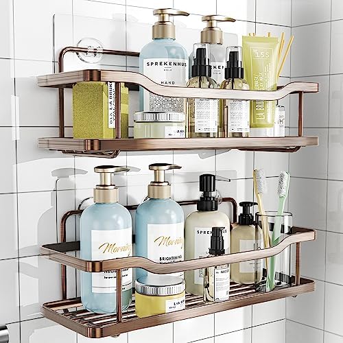 OMAIRA Shower Caddy, Organizer , Shower Shelf, Adhesive No Drilling Stainless Steel Rustproof Rack, 2 Pack, Bronze