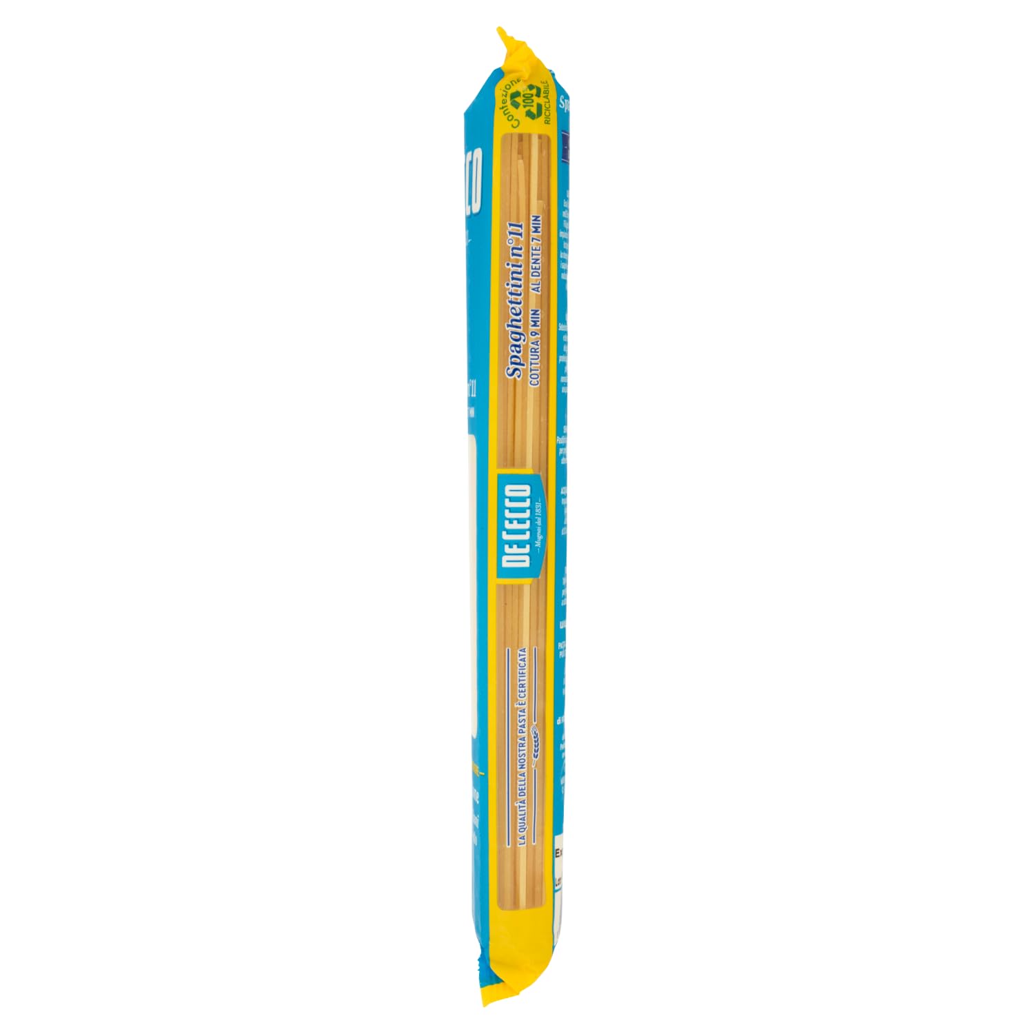 De Cecco Spaghettini n°11, pasta de trigo duro 24 x 500 g - secado lento ~18 h, textura firme - cocción 9 min (al dente 7 min) - Fabricado en Italia + Italian Gourmet Polpa 400 g