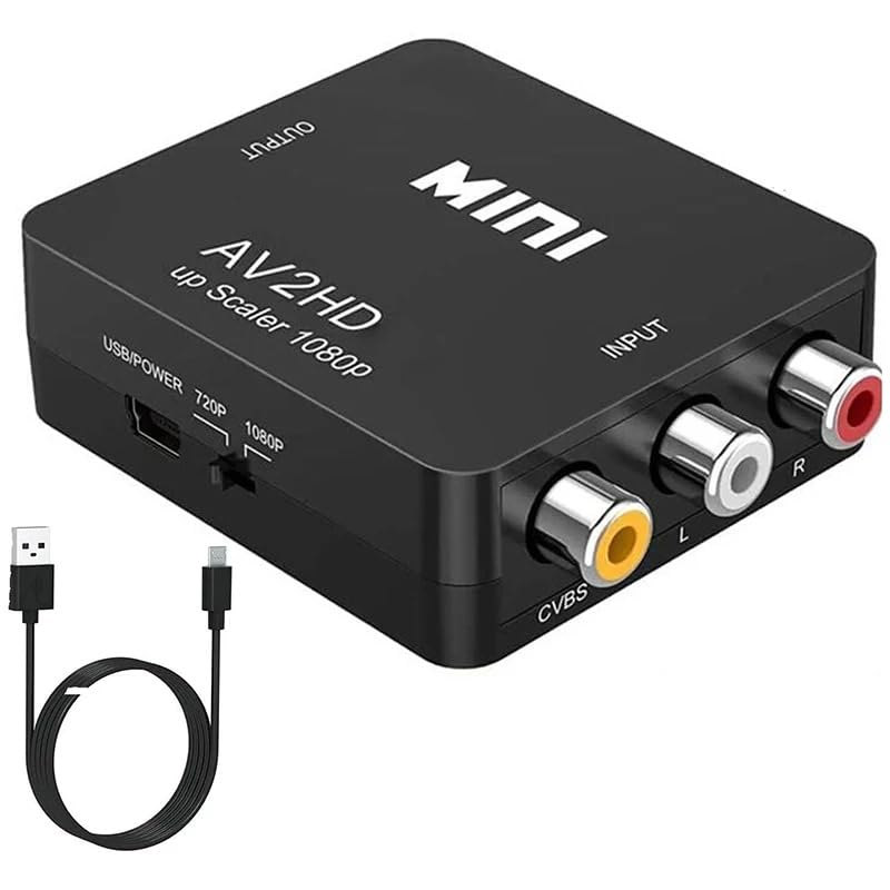 Bee Trendy RCA to HDMI 1080P AV to HDMI Converter Composite CVBS AV to HDMI Video Audio Converter Adapter for PC Laptop Mini Xbox PS2 PS3 TV STB VHS VCR Camera DVD Supporting PAL/NTSC with USB Cable
