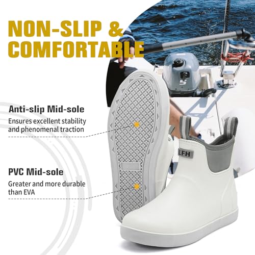 Image of Men's Deck Boots, Waterproof Non-Slip Ankle Rain Boots for Fishing