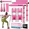 Ayombo Pilates Bar Kit with Resistance Bands, Pilates Workout Equipment for Legs, Hip, Waist, Arm, Squats Exercise Equipment for Home Workouts, Adjustable 3-Section Pilates Bar Kit for Women & Men