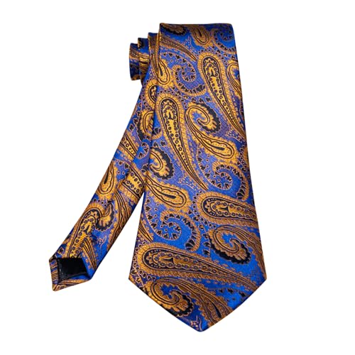Image of 5PCS Mens Silk Designer Tie, Pocket Square, Cufflinks, Drilled Tie Ring and Lapel Pin Set for Wedding Groom Party