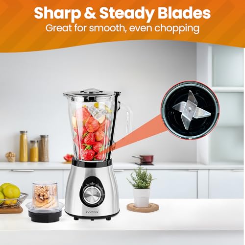 Innoteck 1.5L Food Processor & Blender with Glass Jar, 5 Speed Control, 500W Multifunctional Smoothie Maker, Bean Grinder & Spice Mill Kitchen Gadget for Juices & Milkshakes - Image 9