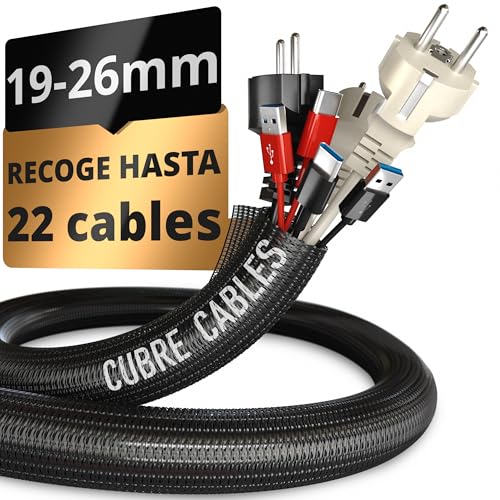 Cubre Cables 3m Gran Capacidad 19-26 mm-Autocierre Antimascotas-Flexible Cortable-Oculta Organiza Cables-Instalación Fácil-Recoge Cables Escritorio TV Oficina Gaming-Pared Orden PC Hogar Salón-Negro
