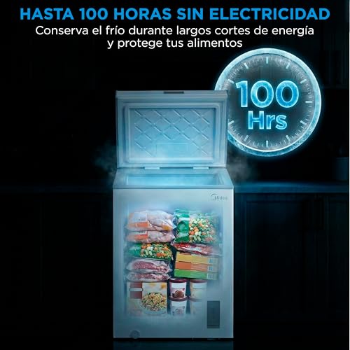 MIDEA Arcon Congelador Pequeño de 143L | Congelador Horizontal Convertible a Frigorífico con Motor Inverter, Control Electrónico de Temperatura, Cestas con Asa | Arcón Silencioso 37 db Bajo Consumo - Imagen 8