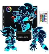 AIRUEEK Sonic the Hedgehog Spielzeug 3D nachtlicht LED Illusion Lampe-3Pack Sonic/1 Fernbedienung...