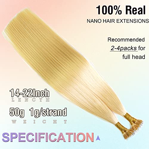 KOCONI 14 Inch Bleach Blonde Nano Rings Hair Extensions Real Human Hair Extensions Platinum Blonde #24 Double Drawn Nano Ring Hair Extension Nano Tip Beads Human Hair Extensions 50g 1g/Strand - Image 2
