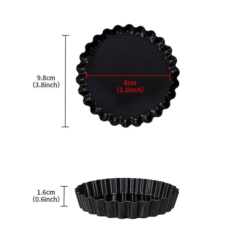 CANDeal Mini Moules à Tarte 3,8" avec Moule à Quiche Rond Antiadhésif à Fond Amovible, Côté Cannelé Robuste pour Tartes, Gâteaux Mousse, Desserts (12 Paquets)