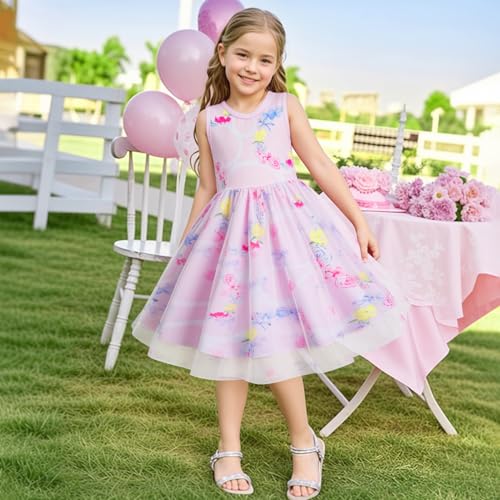 LQSZ Toddler Girl Tutu Dress Unicorn Tulle Sleeveless Crewneck Birthday Party Kindergarten for Kids Size 2-12 Years3