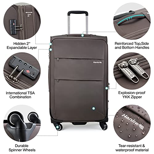 Hanke 24" Softside Expandable Checked In Suitcase With Spinner Wheels, Lightweight Upright Luggage With Tsa Lock,Rolling Travel Luggage For Woman Man,24-Inch(Coffee) #TOP2