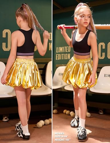 Image of Perfashion Girls Bubble Skirt Metallic Puff Balloon Cute Mini Skorts Dance Outfits with Shorts 4-13Y