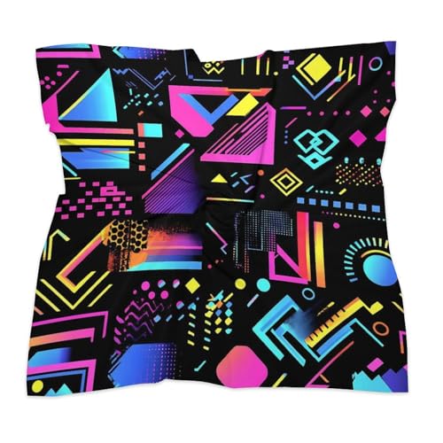 Colorful Geometric 90s Pattern Bandanas Face Mask Square Scarf Headwear Silk Head Scarves Lightweight Wrap Neck Scarf3