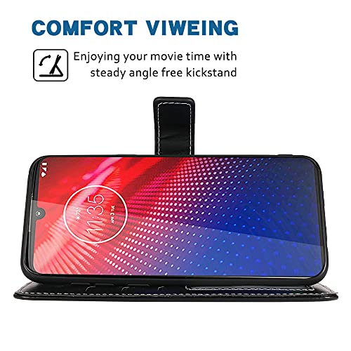 Fdcwtsh Compatible With Moto Z4/Moto Z 4 Play/Motoz4 Force Wallet Case Wrist Strap Lanyard Flip Cover Card Holder Cell Phone Cases For Motorola 4Z Motoz4Cases Motoz4Play Xt1980-4 2019 Black #TOP2