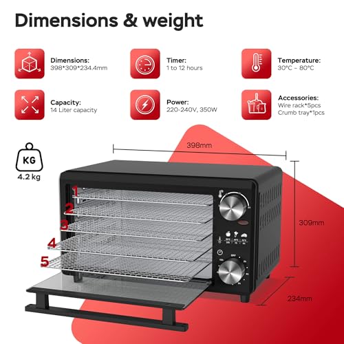 TurboWave BIO Dörrgerät komplett aus Metall, 14 Liter, 5x Einlegeboden, inkl. Timer und Rezeptheft (14 Liter) - 3