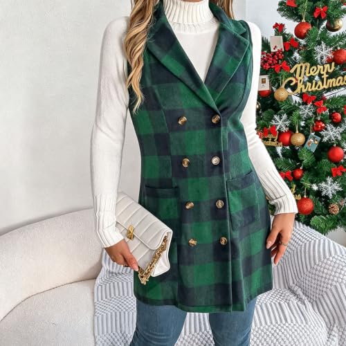 Plaid Vest for Women Fall Winter Sleeveless Button Blazer Jackets Waistcoat - image 6