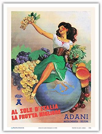 from The Sun in Italy Comes The Best Fruit - Adani Wine - Vintage Advertising Poster by Gino Boccasile c.1950s - Master Art Print 9in x 12in
