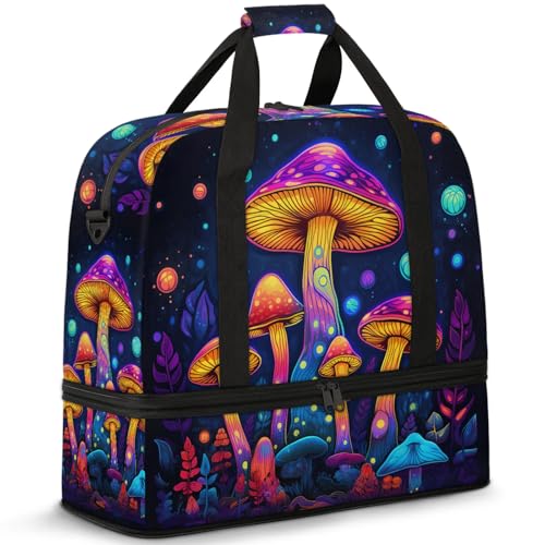 Large Weekender Overnight Bags Colorful Galaxy Mushroom Travel Duffel Bag for Women Men Gym Bag With Shoe Compartment Foldie Travel Tote Bag Carry On Personal Item Bag for Travel Gym Sports - Main Image