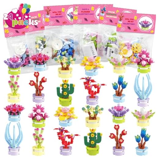 WODMAZ Valentines Day Cards with Plant Building Blocks, 24 Packs Succulents Flower Toys Valentines Day Gifts for Kids School Classroom Exchange, Valentine Party Favor, Valentine's Greeting Cards