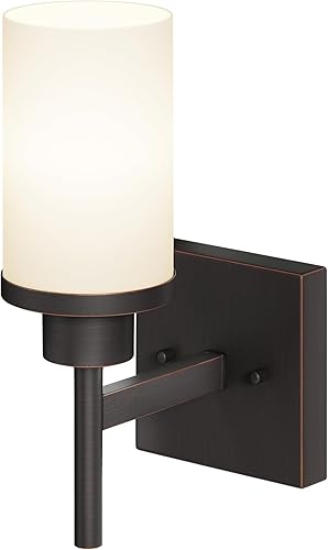 Lámparas de pared sobre espejo de baño con vidrio esmerilado blanco, aplique de pared para porche, pasillo, entrada, bronce aceitado T001ORB-L1