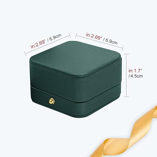 Miniatura 5 de Caja de compromiso de boda, caja de compromiso verde, caja cuadrada de terciopelo de cuero, caja para anillos de joyería de terciopelo de alta